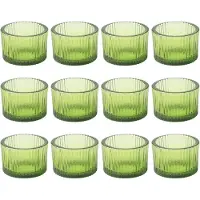 Famanu - Groene retro glazen theelichthouder, dik glas, decoratief voor feest en bruiloft