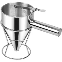 Famanu - Trechter Dispenser RVS 600 ml met Standaard, multi-kaliber beslagdispenser voor pannenkoeken en cupcakes, schoon en precies gieten