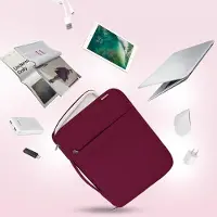 Famanu - 14 inch waterdichte sleeve met extra accessoirevak, luxe wijnrode laptoptas met ritssluiting
