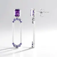 Cavill - Zilveren Oorbellen 925 Sterling Gerhodineerd - 1,17ct Braziliaanse Amethist & 0,56ct Ioliet - Elegant Bezel Paarse 32mm