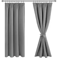 Famanu – Verduisteringsgordijnen - ondoorzichtig - plooiband - woonkamer - slaapkamer - thermisch - grijs - 175 x 140 cm (h x b) - 2 - delige set