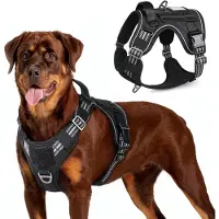 Famanu – Tactisch hondentuig no-pull met handvat en molle-paneel, reflecterend hondenharnas voor grote honden, zwart, maat L