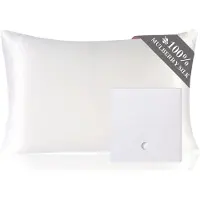 Famanu – Zijden Kussensloop 100% Moerbeizijde voor Haar & Huid - Dubbelzijdig 19 Momme 6A Kwaliteit - Zacht & Glad - 600 Dradendichtheid - Met Verborgen Rits - 1 Stuk - Wit - 50 x 75 cm
