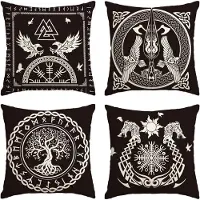 Famanu – Set van 4 decoratieve kussenslopen van Viking Tree of Rabe Helm van Ehrfurcht - 45 x 45 cm