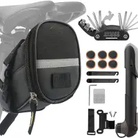 Famanu – Fietszadeltas met fietspomp en fietsreparatieset - 16-in-1 fietsmultitools met noodgereedschap - fietsreparatieset - bandenlichters met zadeltas - fietsreparatieset voor onderweg