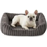 Markenlos – Wasbaar Hondenbed voor Katten en Kleine Honden, Zachte Kunstbont Mand, Huisdierenbank met Hoge Randen, Pluizig, Antislip, 76x58x18cm, Grijs