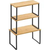 Markenlos kruidenrek, set van 3 planken, stapelbaar en uitbreidbaar, metaal en bamboe – zwart, beige