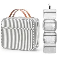Famanu - Toilettas om op te hangen, grote reis-toilettas om op te hangen, cosmeticatas, make-up-organizer met 4 vakken en 1 stevige haak voor dames, grijs, Large, mode