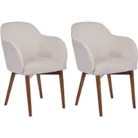 Vente-unique Set van 2 stoelen met armleuningen van stof met textuur en heveahout - Crèmewit - MODINIA