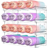 Famanu – Transparante stapelbare waterfles-organizer set van 4, flessenrek voor 16 flessen voor keuken, werkblad en koelkast