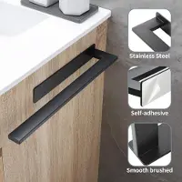 Famanu - Handdoekhouder zonder boren, handdoekstang zelfklevende handdoekhouder, badkamer roestvrij staal, badhanddoekhouder, één arm, zwart, mat, 39 cm