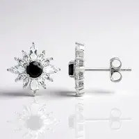 Cavill - Gerhodineerde Zilveren Oorbellen - 925 Sterling Zilver - Zwarte Spinel 0 47ct - Witte Topaas 1 2ct - Elegant Rond