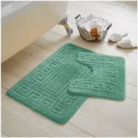 Famanu – 2 - Delige wasbare badkamermat - extra absorberende antislip badmatten - super zachte toilettapijtenset - saliegroen - (50 x 80 - 50 x 40 cm)