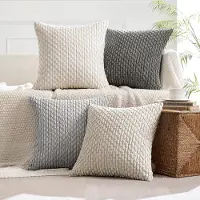 Famanu - Set van 4 corduroy kussenslopen, decoratieve kussenhoezen, moderne bankkussensoop, kussens, bankkussens voor bank, sierkussen, woonkamer, slaapkamer, 50 x 50 cm, grijze serie
