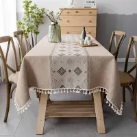 Famanu – Gedessineerd tafelkleed met oosterse stijl, wasbaar linnenlook doek voor eettafel en interieurdecoratie