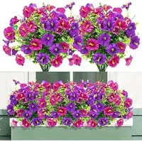Famanu – 4 Bundels kunstbloemen - kunstbloemen als echte - kunstmatige Petunia balkonplanten - lente bloemen kunstmatige - Plastic bloemen decoratie voor binnen buiten balkon tuin(Roze Paars)