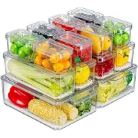 Markenlos - Set van 14 koelkastorganizers, stapelbare opslag met deksels, BPA-vrije containers voor fruit, groenten, voedsel, dranken, granen, helder