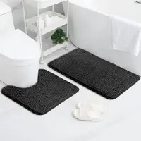 Famanu – Set badkamermatten - 2 - delige microvezel pluizige shaggy badmat en toilettapijt - extra zacht absorberend - antislip en sneldrogend - 50 x 80 cm (rechthoekig) + 50 x 40 cm (U - vormig)