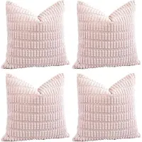 Famanu – Corduroy ribfluweel kussenhoezen set van 4 (45x45 cm) – zachte decoratieve sierkussenhoezen – roze – bank/slaapkamer