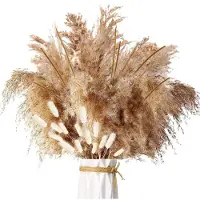 Famanu – Gedroogd pampasgras boeket met 45 stuks, natuurlijke gedroogde bloemen met pluizige aren, boho woondecoratie voor tafel, vaas en bruiloft