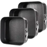 Famanu Springvorm vierkant, taartvormset, 20/22/24/cm, vierkant, zwart metallic, platte bodem, afneembare platte bodem, lekvrij, anti-aanbak, taartvorm voor het bakken van verschillende cakes en brood