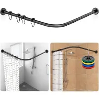 Famanu - L-vormige douchegordijnstang zwart, verstelbaar 90-120 × 90-120 cm, met 18 ringen, installatie met of zonder boren