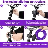 Markenlos fietsslot 120cm/12mm, beveiligingsniveau zeer hoog fiets kabelslot, spiraal kabelslot met 2 sleutels, anti-diefstal fietsslot voor fiets, driewieler, motor, scooter (Paars)
