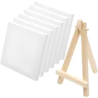 Famanu – Mini canvas set (10x10 cm) – 6 stuks + mini ezel – blanco canvasborden – voor acryl/olie & decoratie