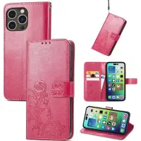Mobigear Telefoonhoesje geschikt voor Apple iPhone 15 Pro Hoesje | Clover Bookcase Portemonnee | Pasjeshouder voor 3 Pasjes | Telefoonhoesje voor Pinpas / OV Kaart / Rijbewijs - Magenta
