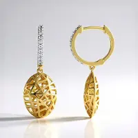 Cavill - Elegante Zilveren Oorbellen - 925 Sterling Zilver Verguld - 20 Cambodjaanse Zirkonia Rond 0,234 ct - Ovaal Hangend Design