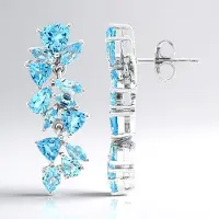 Cavill - Blauwe Marambaia Topaas Oorbellen 4,64 ct - 925 Sterling Zilver Gerhodineerd - Luxe Trapezium, Druppel & Triljant Slijpsel - Certificaat