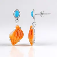 Cavill - Zilveren Oorbellen - 925 Sterling Zilver Gerhodineerd - Oranje Turkoois 1 9 ct - Stekelige Oester Design - Maritiem 47 mm