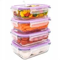 Markenlos - 4-pak glazen voedselcontainer 600 ml, luchtdicht, afsluitbaar, geschikt voor magnetron, oven en vaatwasser