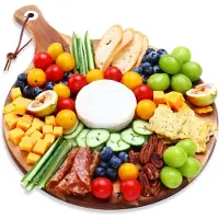 Famanu - Ronde charcuterie- en kaasplank met handvat, serveerplank voor feesten en cadeaus – 31 cm – Natuur