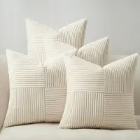 Famanu – Set van 4 stuks corduroy kussenhoezen ribfluweel windmolen design 40 x 40 cm crème