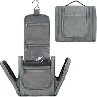 Famanu - Toilettas voor op reis, om op te hangen, groot, make-up-organizer, toilettas, make-uptas voor heren en dames, Grijs, toilettas
