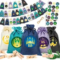 Famanu – Ramadan adventskalender kit - stoffen trekkoord zakjes - DIY stickers - Ramadan countdown kalender - - decoratie en cadeauzakjes