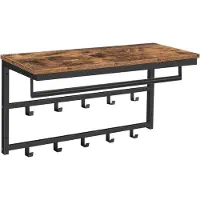Famanu - Wandgarderobe met legplank en 10 haken, industrieel bruin-zwart design 80x30x42 cm