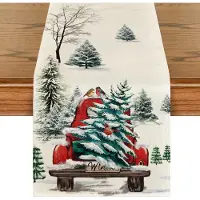 Famanu - Aquarell Lastkraftwagen Bäume Weihnachten Tischläufer, Saisonnal Winter Küche Tisch Dekoration Drinnen Urlaub Party Dekor 40x240 cm