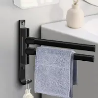Famanu – Draaibare handdoekhouder, zelfklevend en zonder boren, voor badkamer en keuken, dubbele handdoekhouder