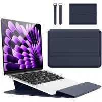 Markenlos - 15-16 inch laptophoes met verstelbare standaard en blauw design, waterdicht en schokbestendig