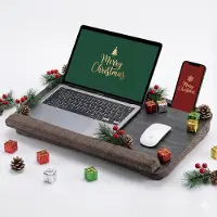 Famanu - Houten laptopbureau voor bed – schootkussen met telefoonhouder en polssteun – tot 17,3 inch – walnootkleur
