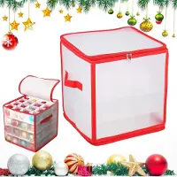 Famanu – Kerstballen - opbergdoos - opbergdoos voor kerstballen - opbergdoos kerstballen met deksel - voor 64 kerstballen max - rood