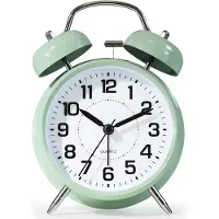 Famanu - Metalen kinderwekker met luid alarm, 10 cm, stil uurwerk, groen