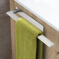 Famanu - Handdoekhouder zonder boren, handdoekstang zelfklevende handdoekhouder, bad, roestvrij staal, badhanddoekhouder, één arm, zwart, matgeborsteld zilver, 39 cm