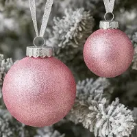 Markenlos – Onbreekbare roze kerstballen ornamenten voor boomversieringen - 3,1 inch sneeuwbal en werveling met linthangers