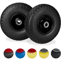 Famanu - Set van 2 steekwagenwielen 3.00-4, 100 kg draaglast, stalen velg, as Ø 20 mm, 260 x 85 mm – Zwart