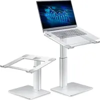 Famanu – Laptopstandaard - in hoogte verstelbaar - voor bureau - staand mogelijk - compact alternatief voor staand bureau - geschikt voor notebooks van 13 tot 16,5 inch - zilver