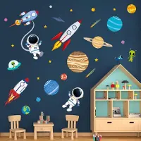 Famanu – Muurstickers Ruimte Zonnestelsel Muurtattoo Planeten Ruimteastronaut Raket Muursticker Kinderkamer Jongens Speelkamer Wanddecoratie