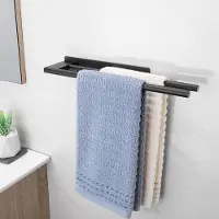Famanu - Handdoekhouder Zonder Boren Zwart Mat Handdoekstang, Badkamer Roestvrij Staal, Badhanddoekhouder, Zelfklevende Handdoekhouder, Dubbel, 39 cm